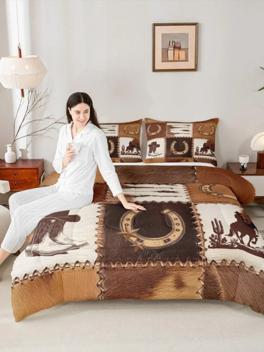 Western Cowboy Comforter Set Queen Rustic Horse Cowboy Bedding Set for Kids Boys